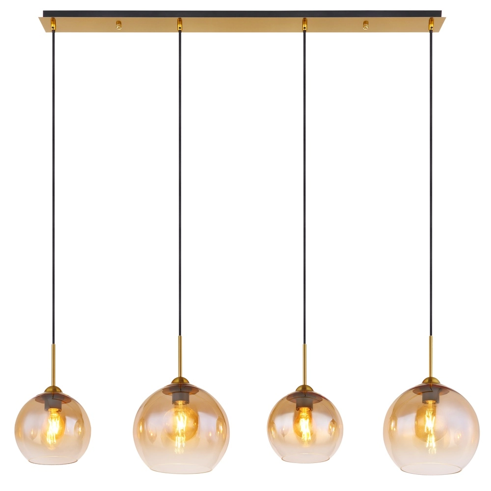 Gouden hanglamp Jamessa 4-lichts met amber glas Globo 9007371432691