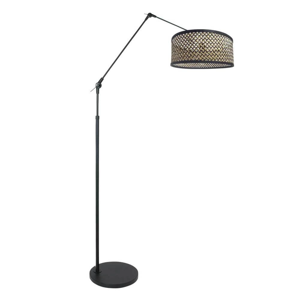 Vloerlamp instelbaar Prestige Chic zwart met bamboe kap