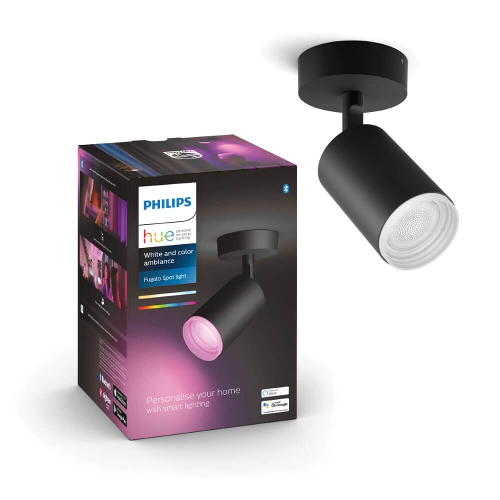 Enkele spot Hue Fugato - White and color zwart Philips 8718696171509