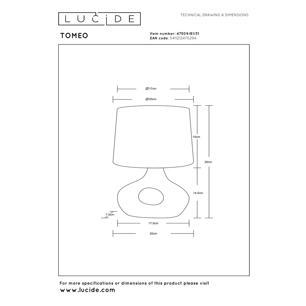 Schemerlamp Tomeo wit Lucide 5411212470294