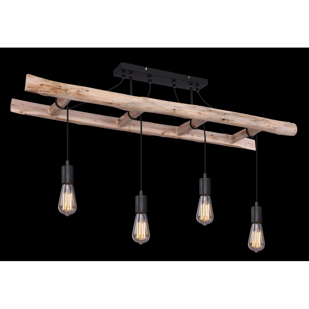 4-lichts hanglamp Irmgard hout 80cm Globo 9007371390342
