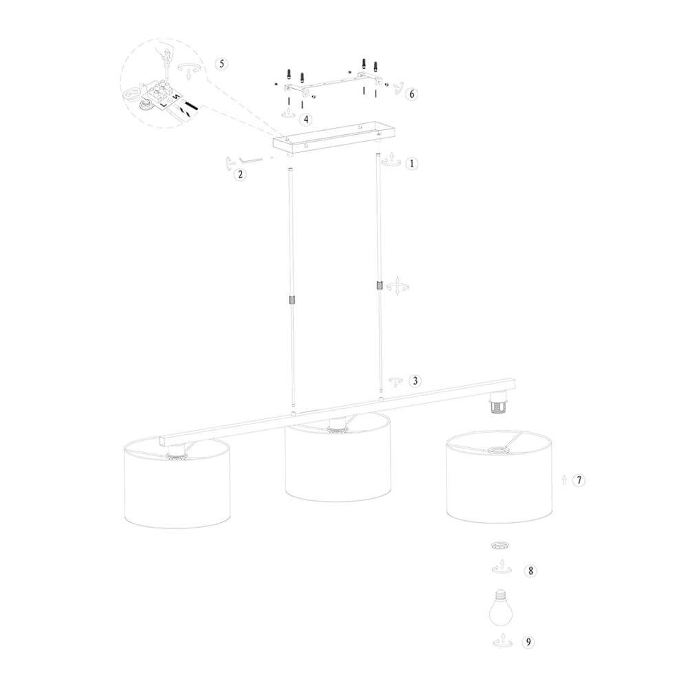 3-lichts hanglamp Stang zwart met strokleur kappen Steinhauer 8712746172430