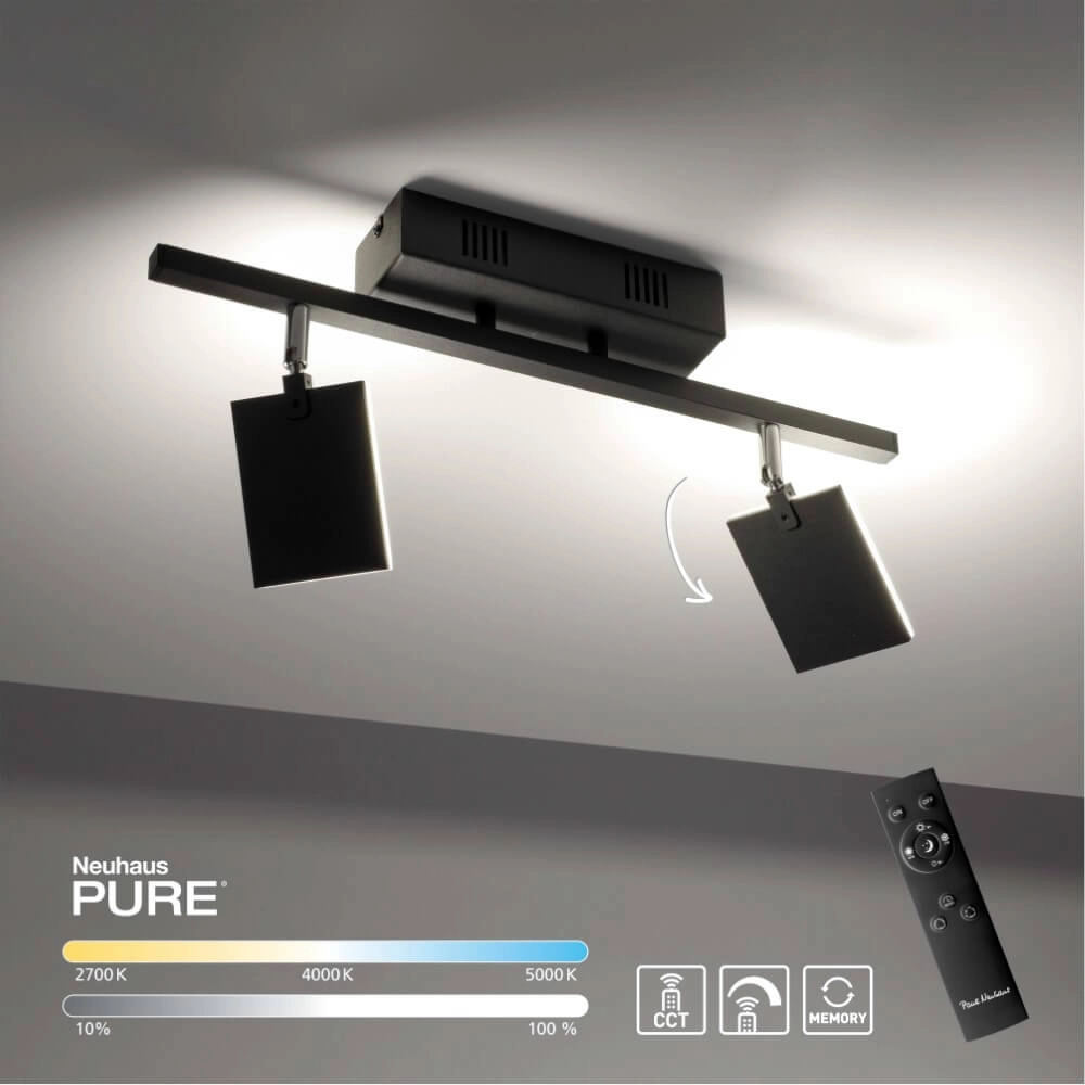 Plafondlamp Pure Mira 2-lichts zwart Paul Neuhaus 4012248359433