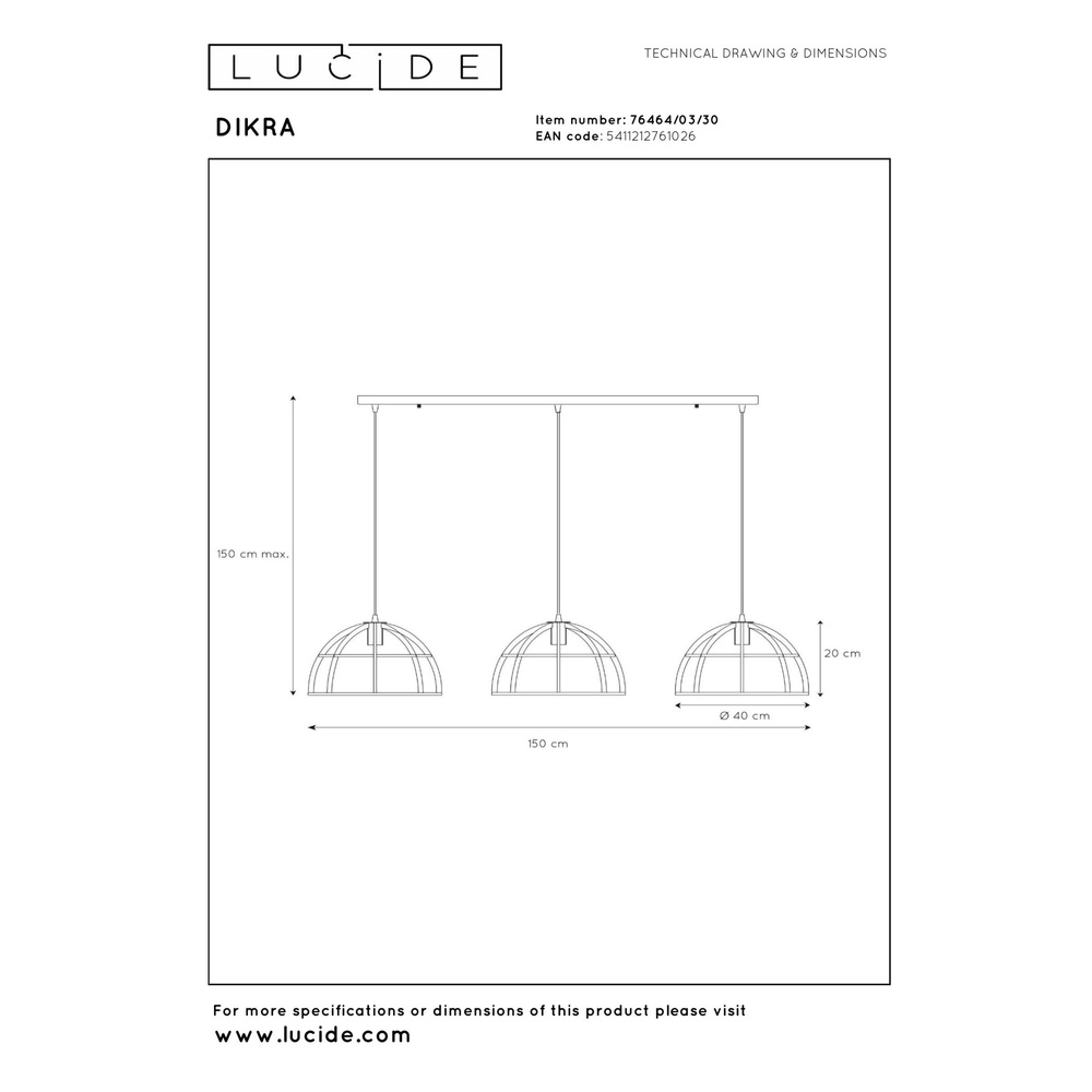 3-lichts hanglamp Dikra industrieel zwart Lucide 5411212761026
