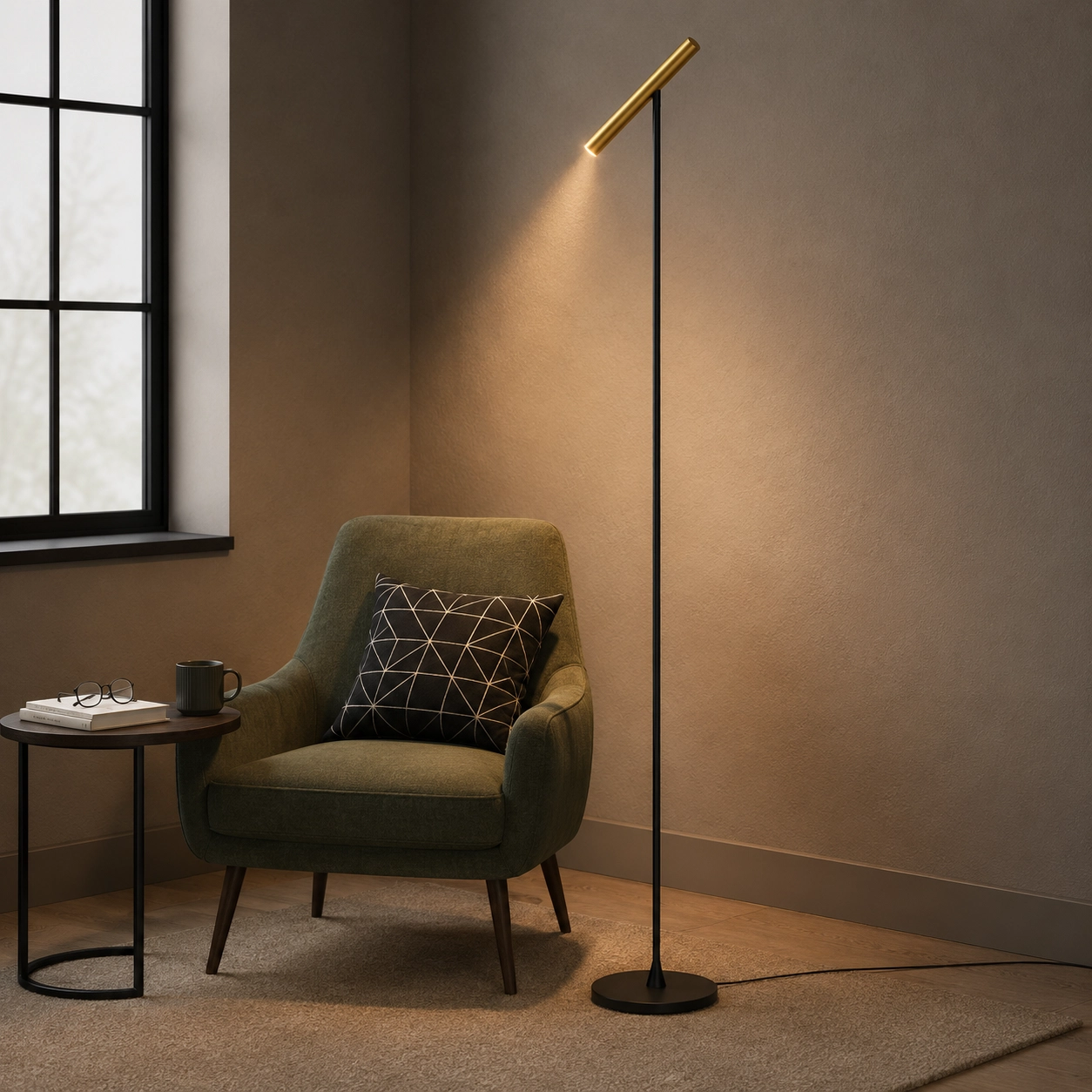 Design vloerlamp Kansas zwart met warm goud