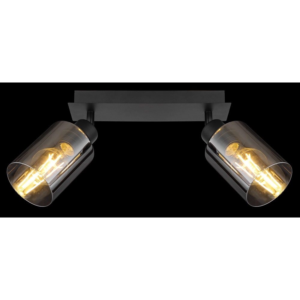 Plafondlamp Hadera 2-lichts zwart met smoke glas Globo 9007371440214