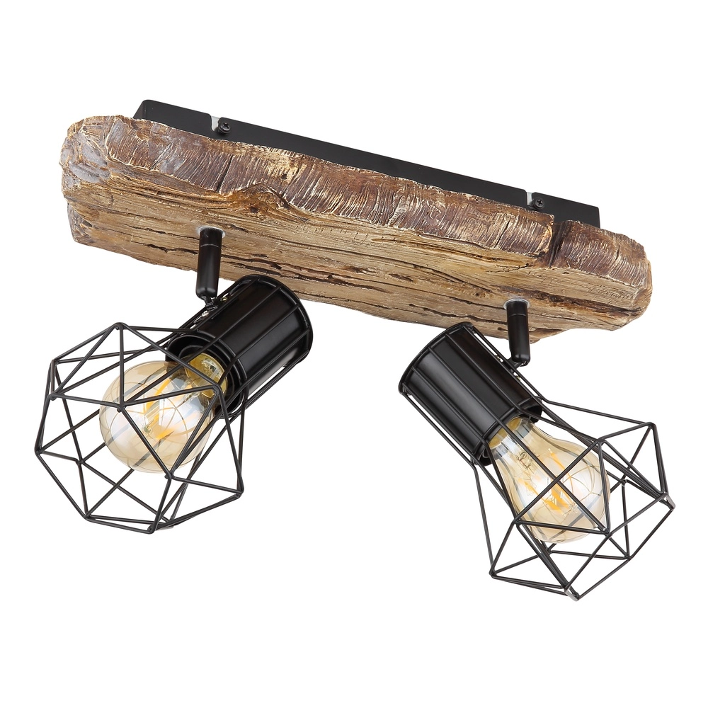 Plafondlamp Priska 2-lichts zwart met hout Globo 9007371442362