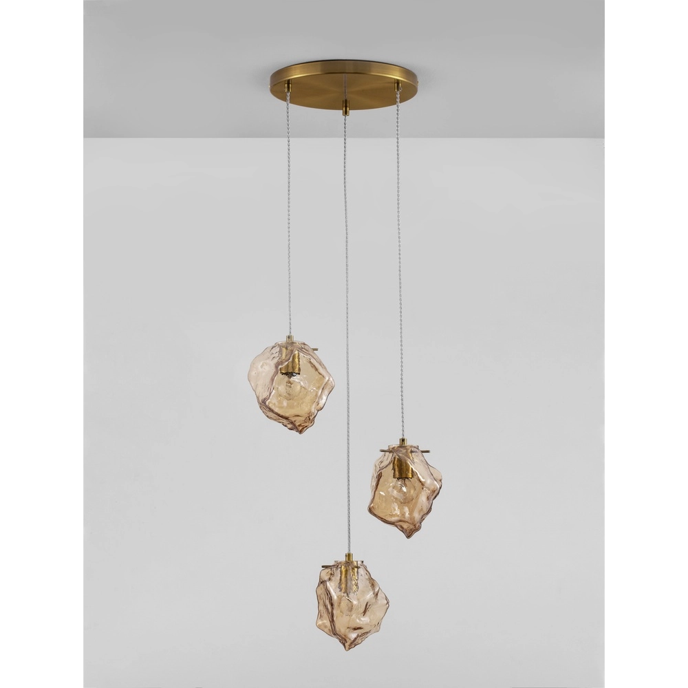 Hanglamp Odelle 3-lichts goud met amber glas Lyora 5212017434395