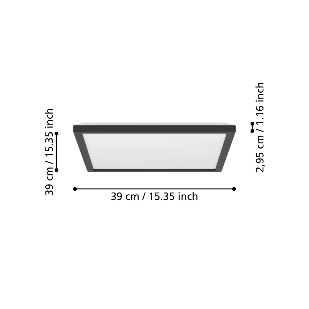 Badkamer lamp met remote Rovito-R vierkant - zwart - 39x39cm Eglo 9008606330003