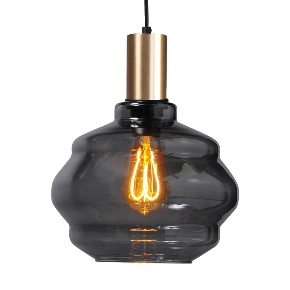 Hanglamp goud Porto met Ball smoke glas - Ø 24cm