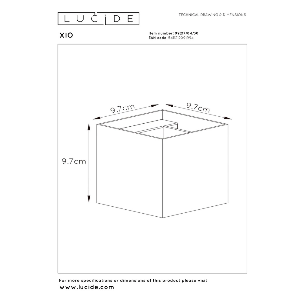 Vierkante wandspot Xio 2700K zwart Lucide 5411212091994