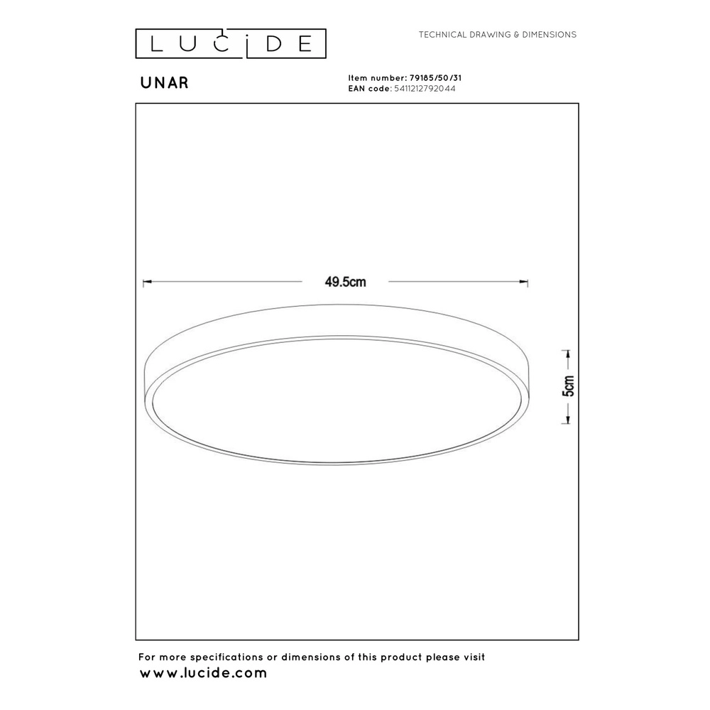Plafonniere Unar Ø 49,5cm - 2700K - wit Lucide 5411212792044
