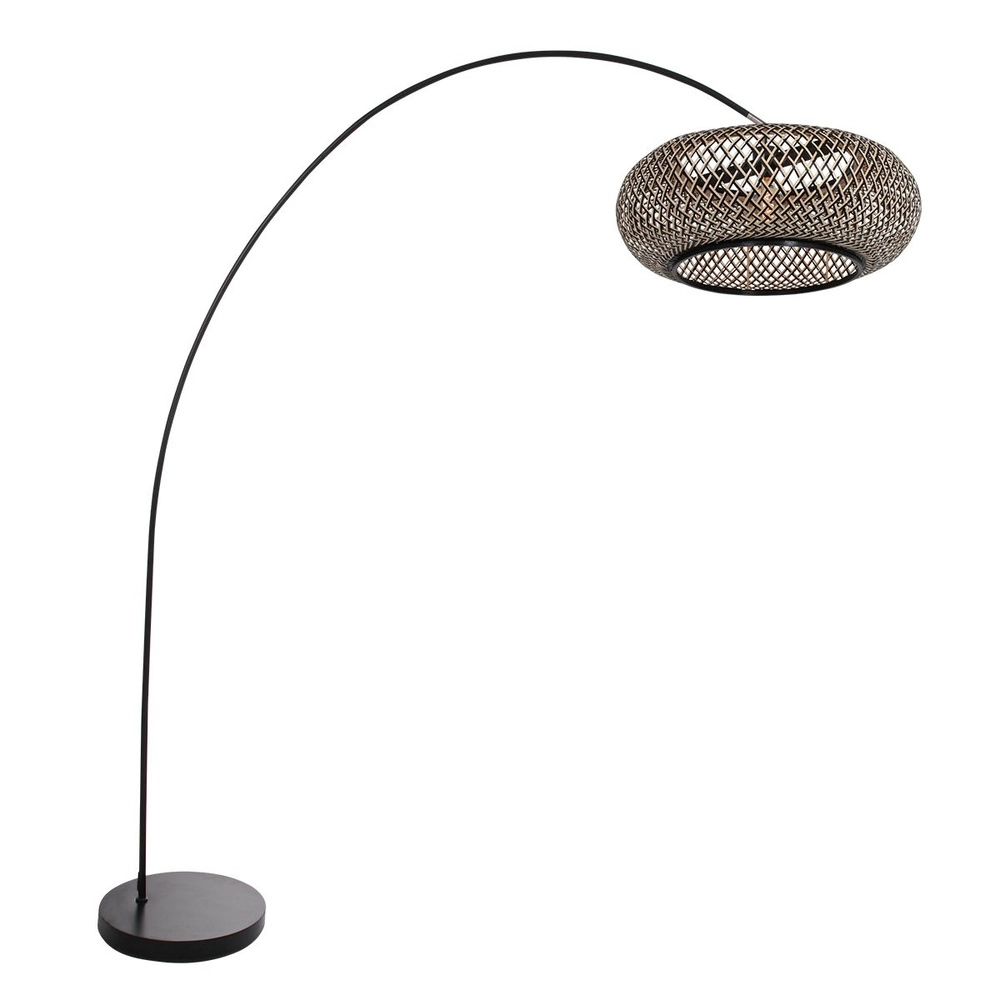 Booglamp solva met zwart en rotan kap Ø 60cm