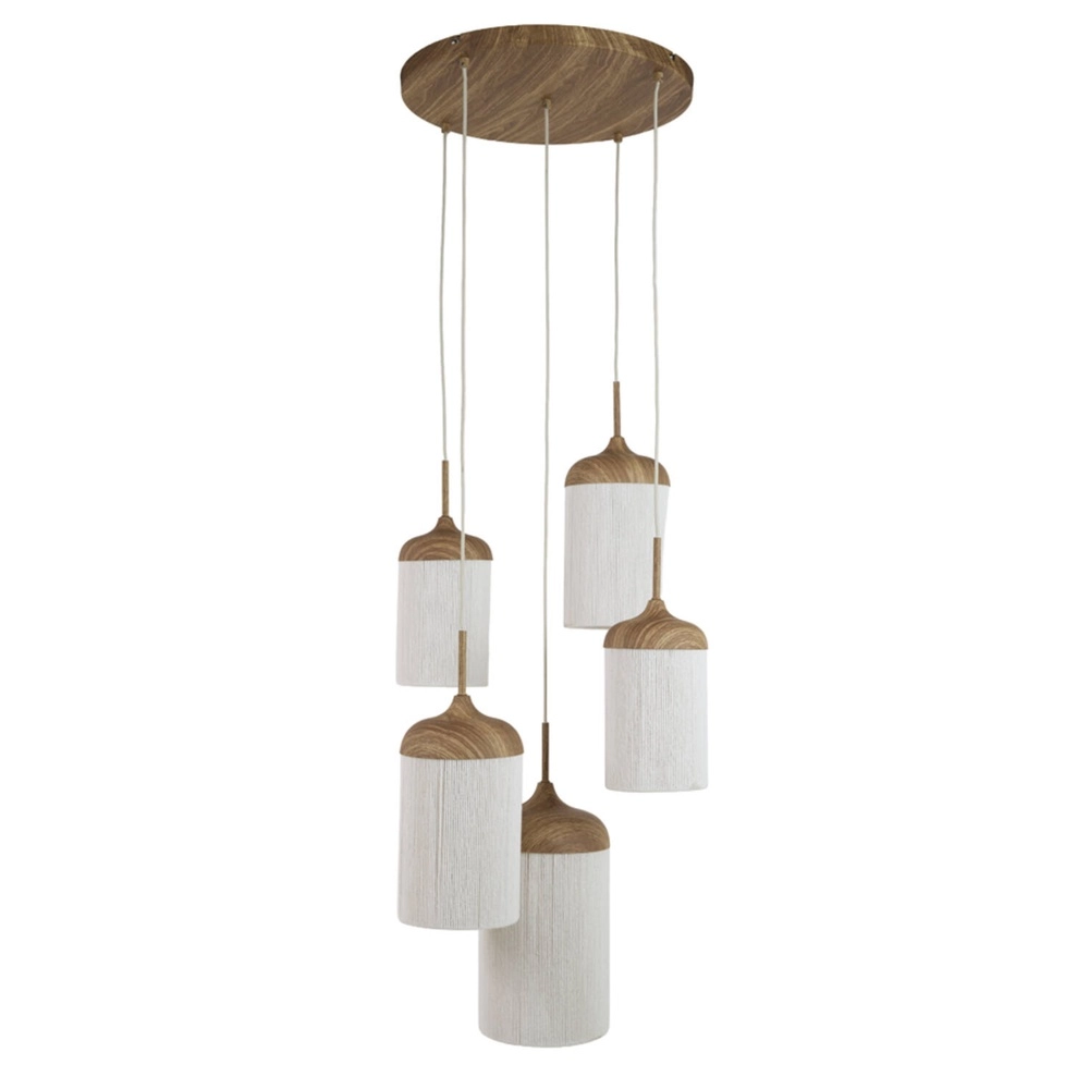 5-lichts hanglamp Dania hout