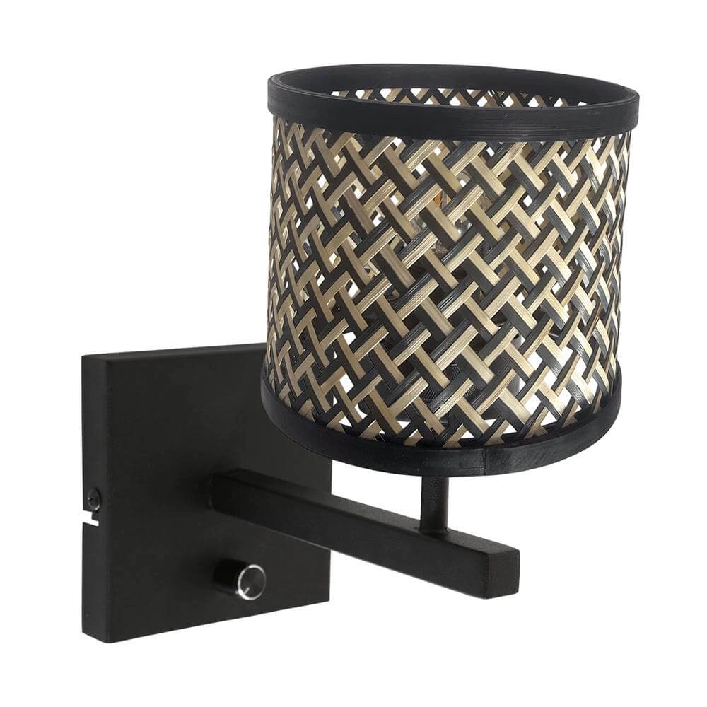 Wandlamp Stang met dimmer zwart en bamboe kapje Steinhauer 8712746172089
