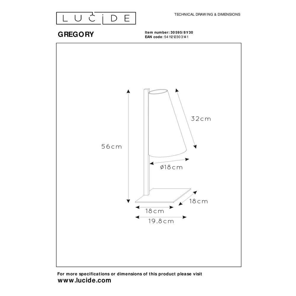 Design tafellamp Gregory zwart Lucide 5411212303141