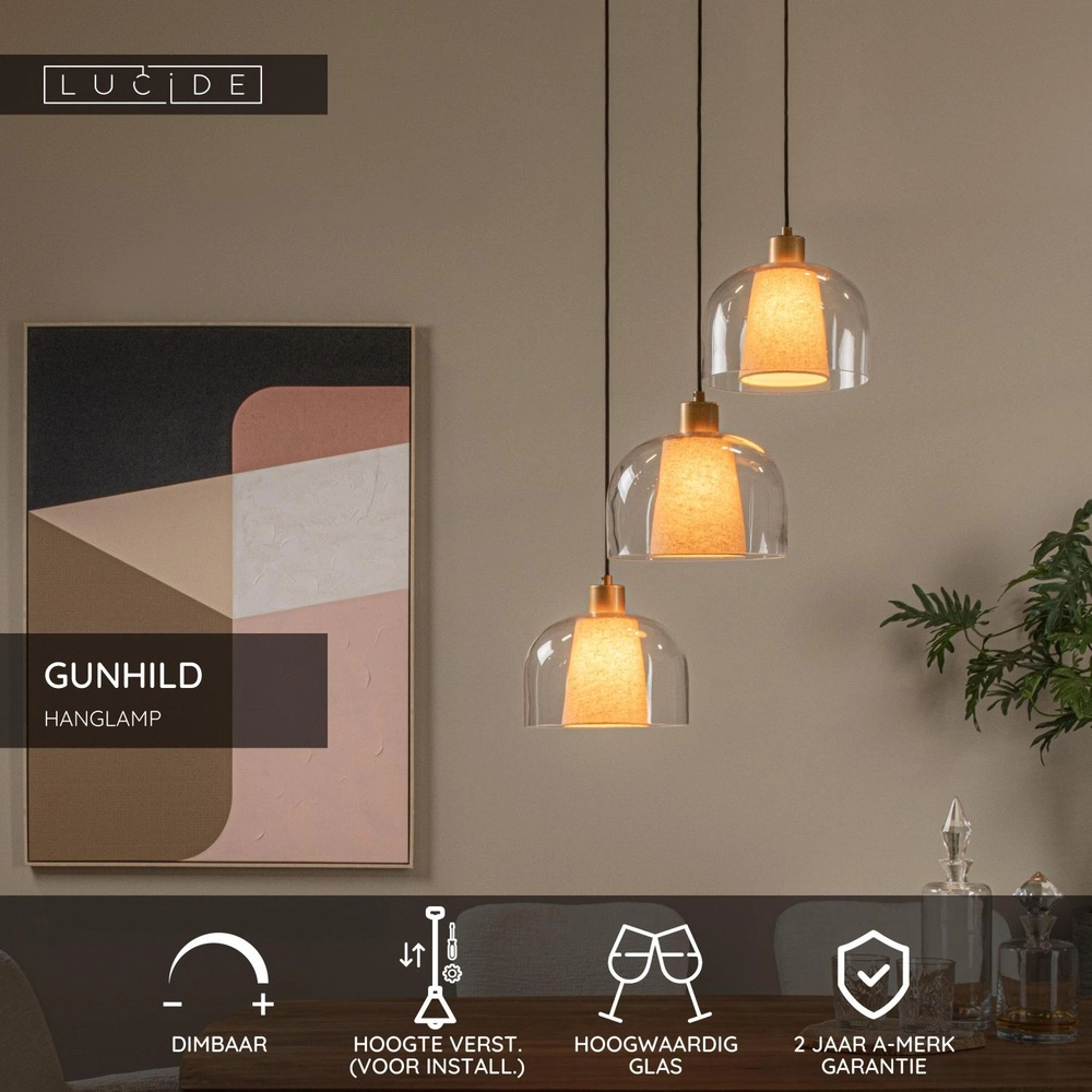 Design hanglamp Gunhild 3-lichts goud rond Lucide 5411212303363