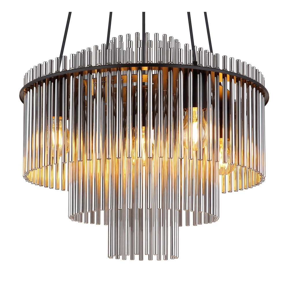 Hanglamp Ø 50cm Gorley zwart met smoke glas staafjes Globo 9007371509133