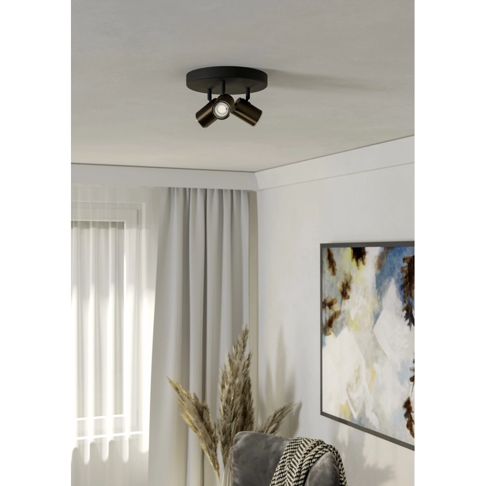 Opbouwspot badkamer Consuma 1 3x GU10 - zwart met brons Eglo 9008606365104