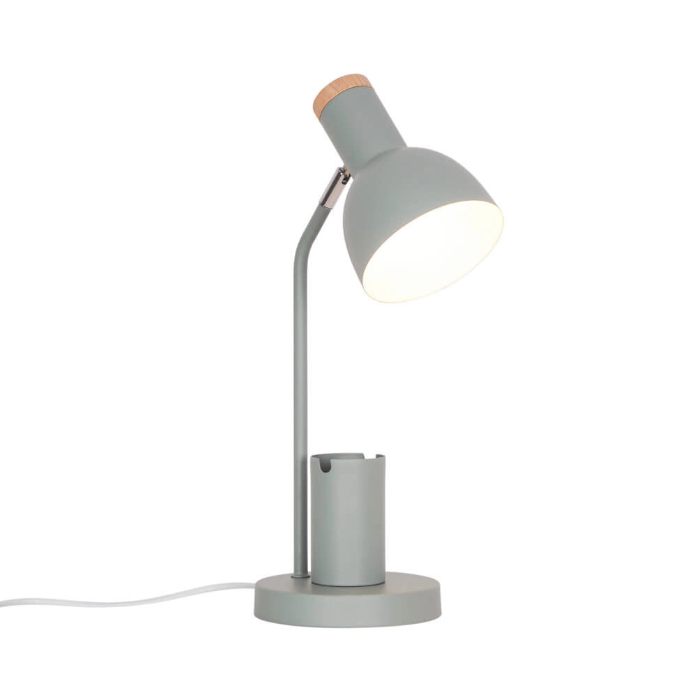 Groene bureaulamp Devone met pennenbakje
