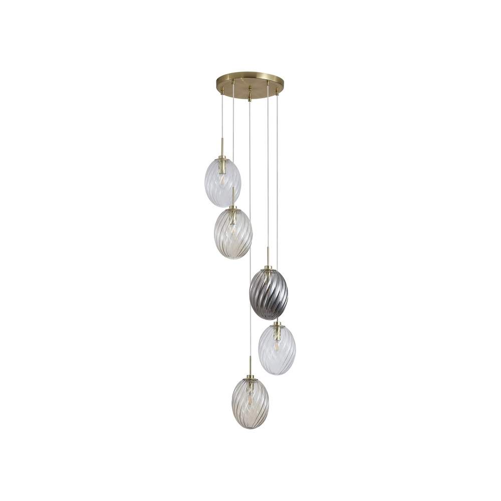 5-lichts hanglamp Whirl rond gekleurd glas Searchlight 5053423285931