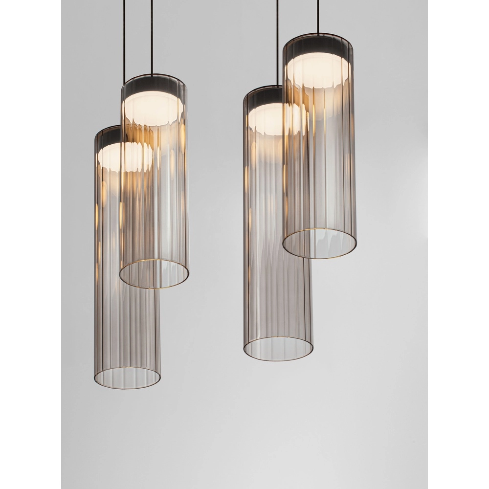 Design hanglamp Brielle antraciet met mokka glas 8-lichts Lyora 5212017495433