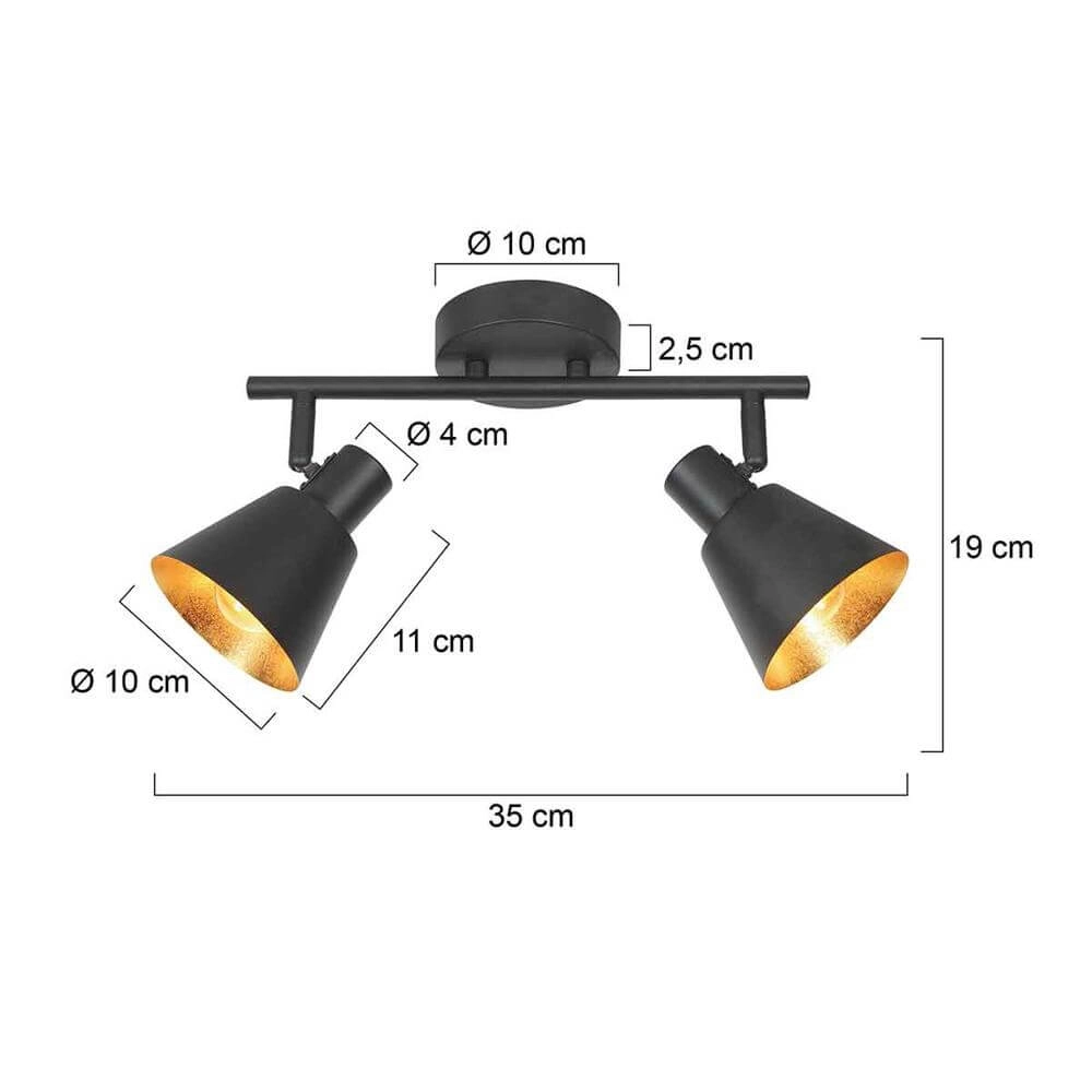 Plafondlamp Oeroe zwart met goud 2-lichts Steinhauer 8712746176339