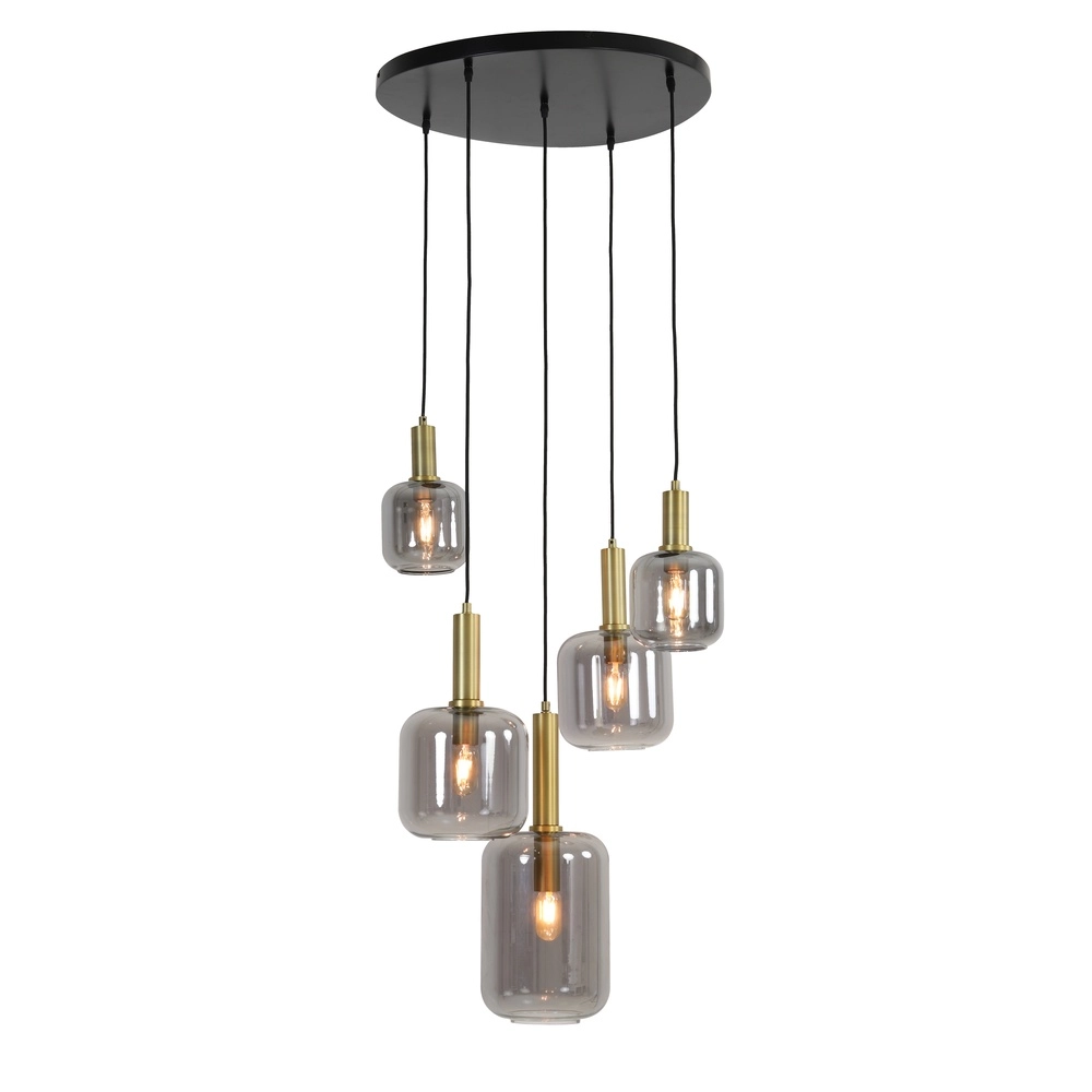 Vide hanglamp Lekar 5x E27 - messing met smoke glas Light & Living 8717807604585