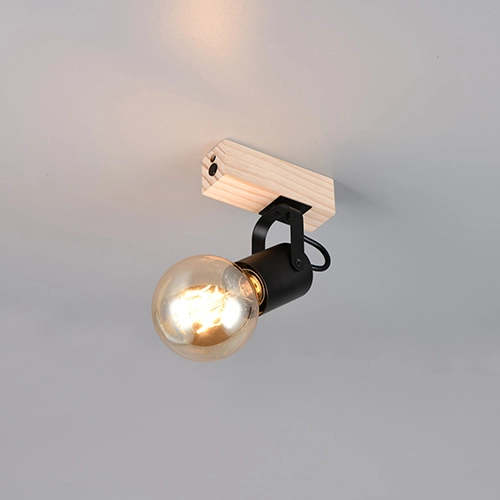 Plafondlamp Lynar zwart met hout
