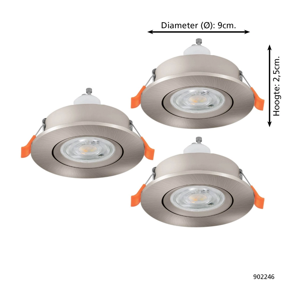 Set van 3 inbouwspots Barranco nikkel Ø 9cm - 4,5W - 3000K Eglo 9008606359264