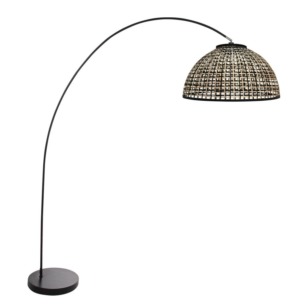 Zwarte booglamp Solva met bamboe kap Ø60cm
