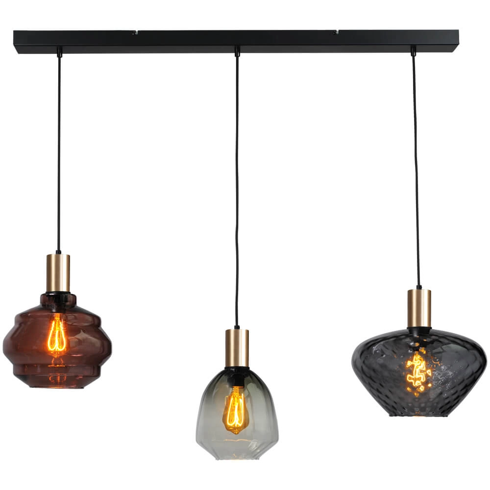 3-lichts hanglamp - goud - Porto met verschillende glazen