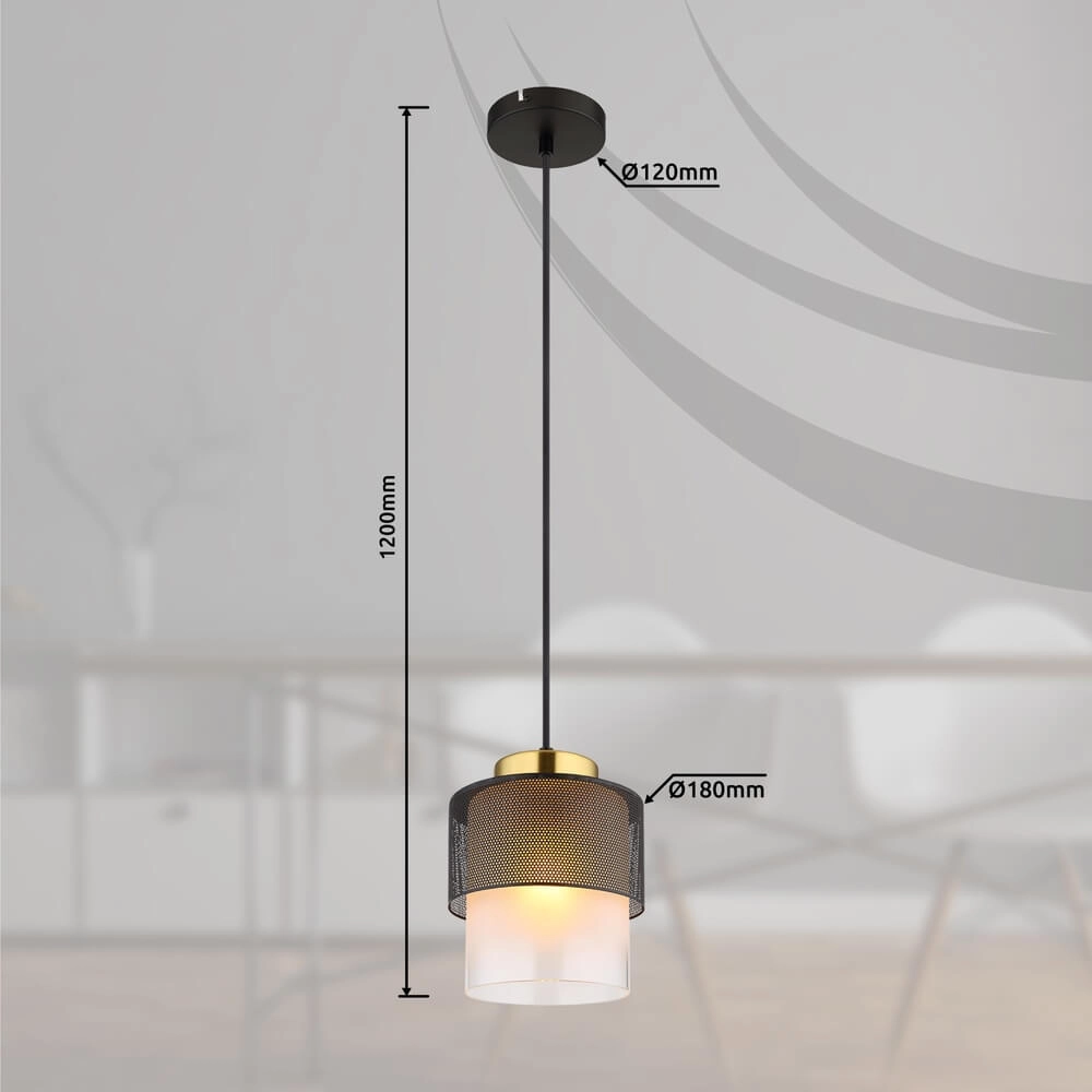 Hanglamp Olga 1-lichts zwart met gaas Globo 9007371452484