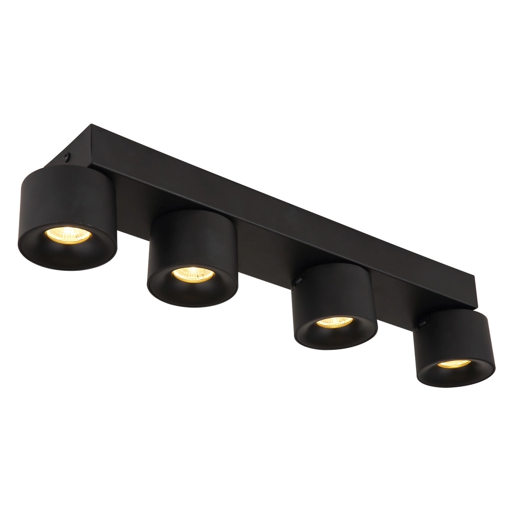 Strakke plafondlamp Rae 4-lichts zwart Globo 9007371459643