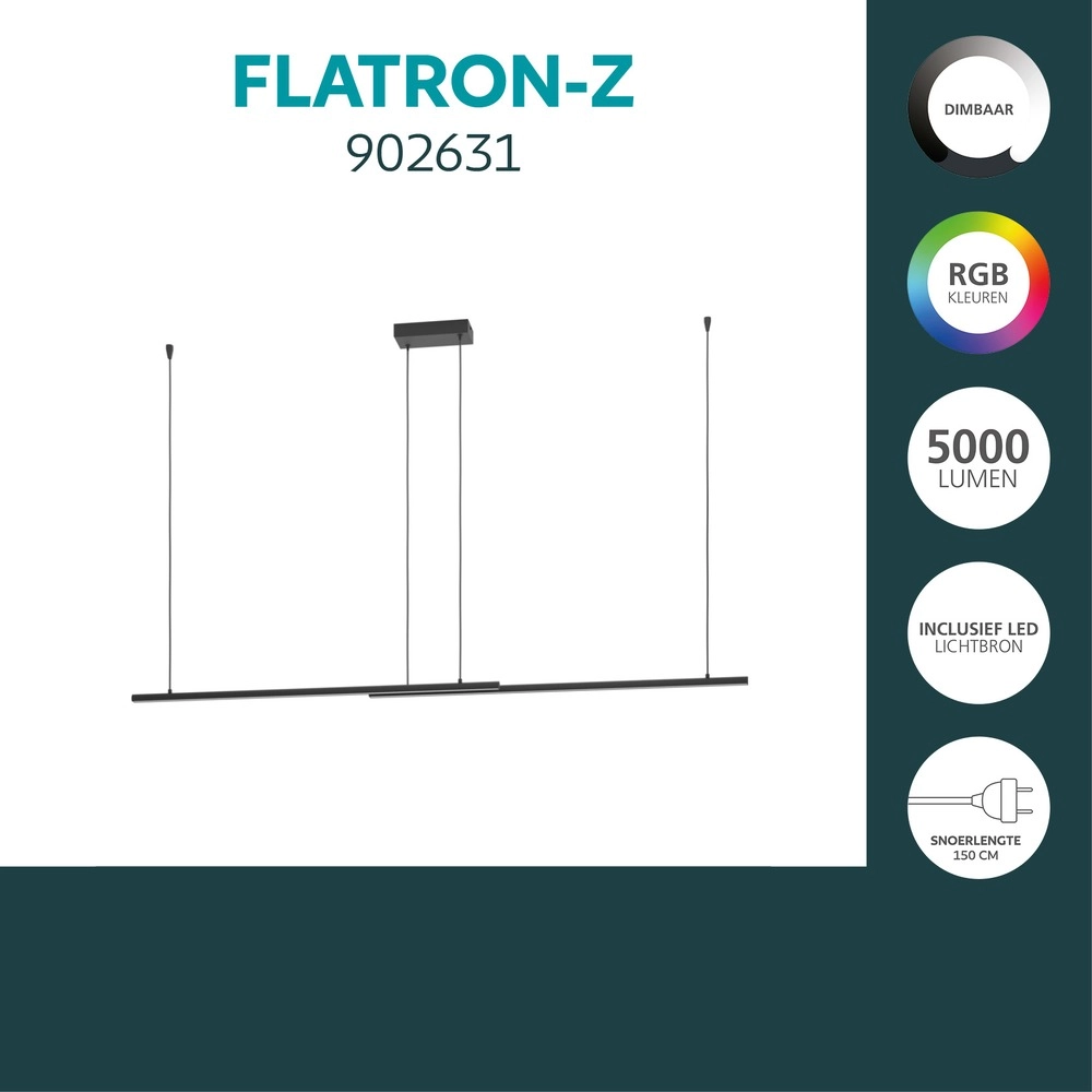 Smart hanglamp Flatron-Z zwart 150cm Eglo 9008606390564