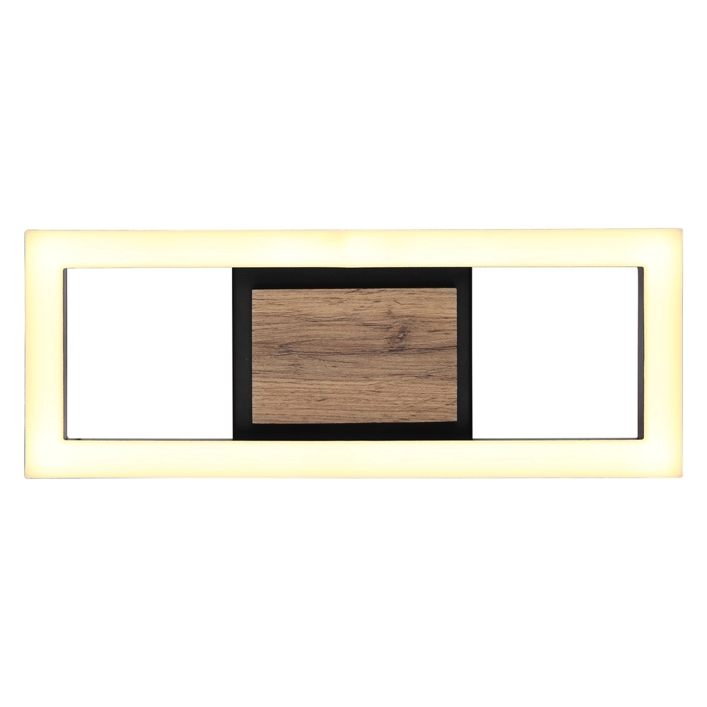 Plafondlamp Beatrix rechthoek zwart met hout Globo 9007371454402
