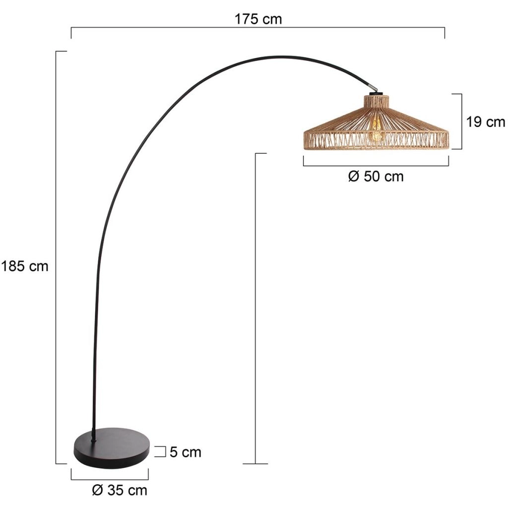 Zwarte booglamp Solva met bamboe kap Ø50cm Steinhauer 8712746182637