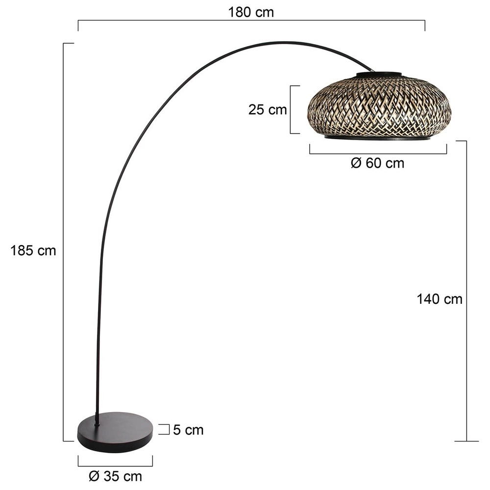 Booglamp solva met zwart en rotan kap Ø 60cm Steinhauer 8712746182606