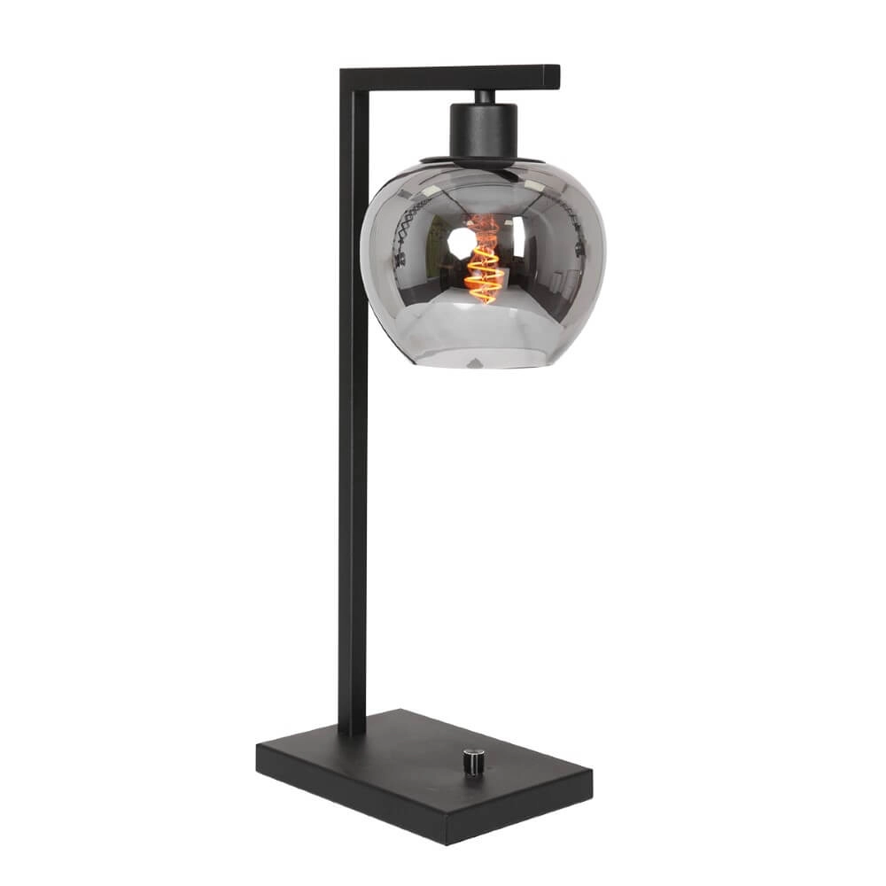 Zwarte tafellamp Lotus met rookglas