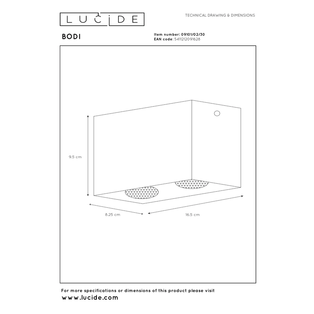 Plafondspot Bodi 2-lichts zwart Lucide 5411212091628