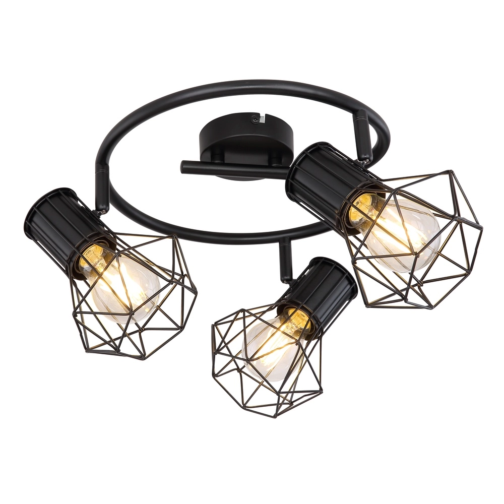 Ronde plafondlamp Priska 3-lichts zwart Globo 9007371403172