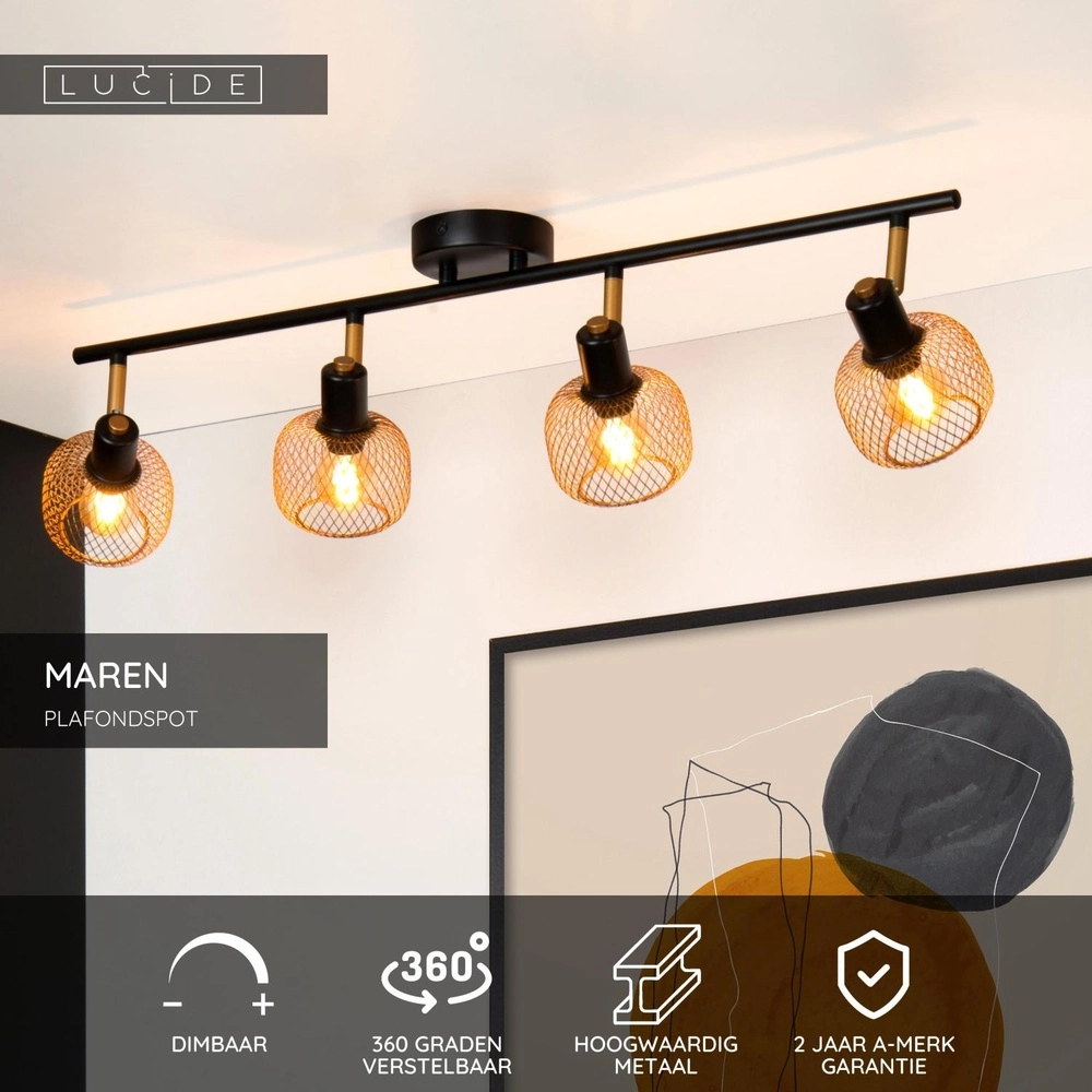 Plafondlampje Maren 4-lichts goud Lucide 5411212771100