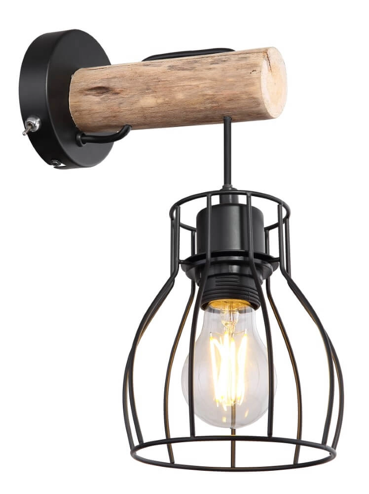 Wandlamp Mina zwart met hout