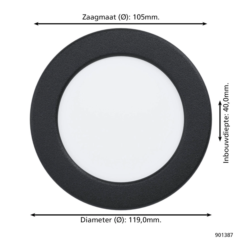 Inbouw lamp Fueva 6 rond - zwart - Ø 11,9cm Eglo 9008606330683