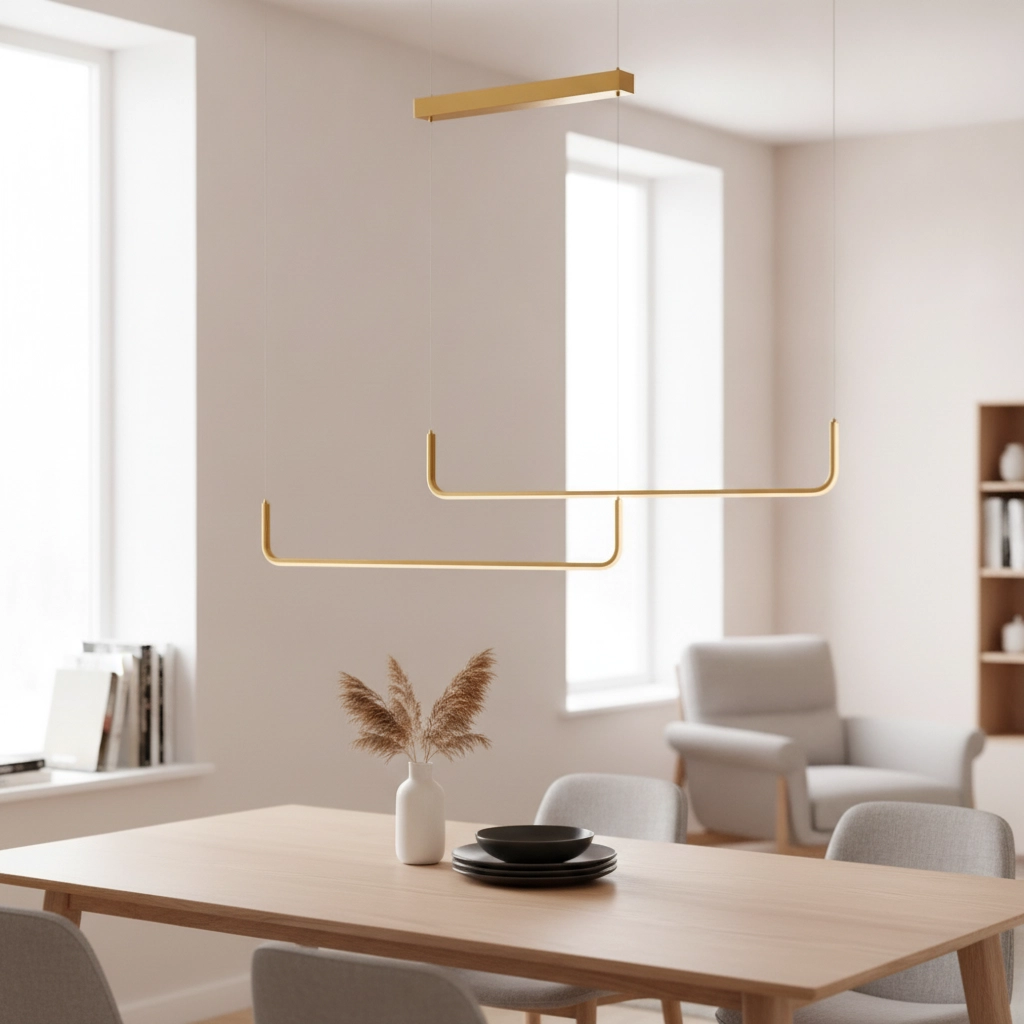 Strakke hanglamp Strita goud dubbel 3000K