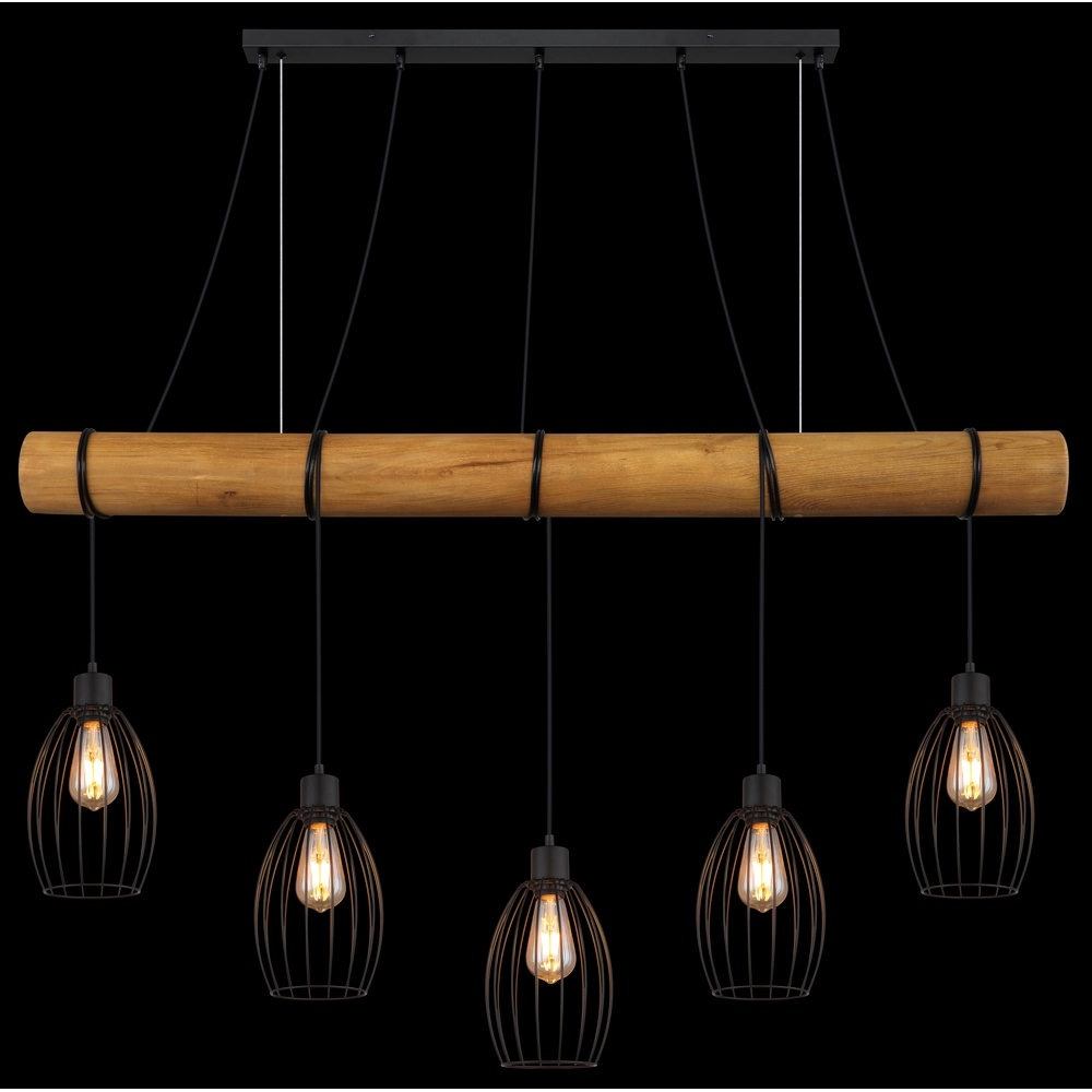 Landelijke hanglamp Berti 5-lichts hout met zwart Globo 9007371586325