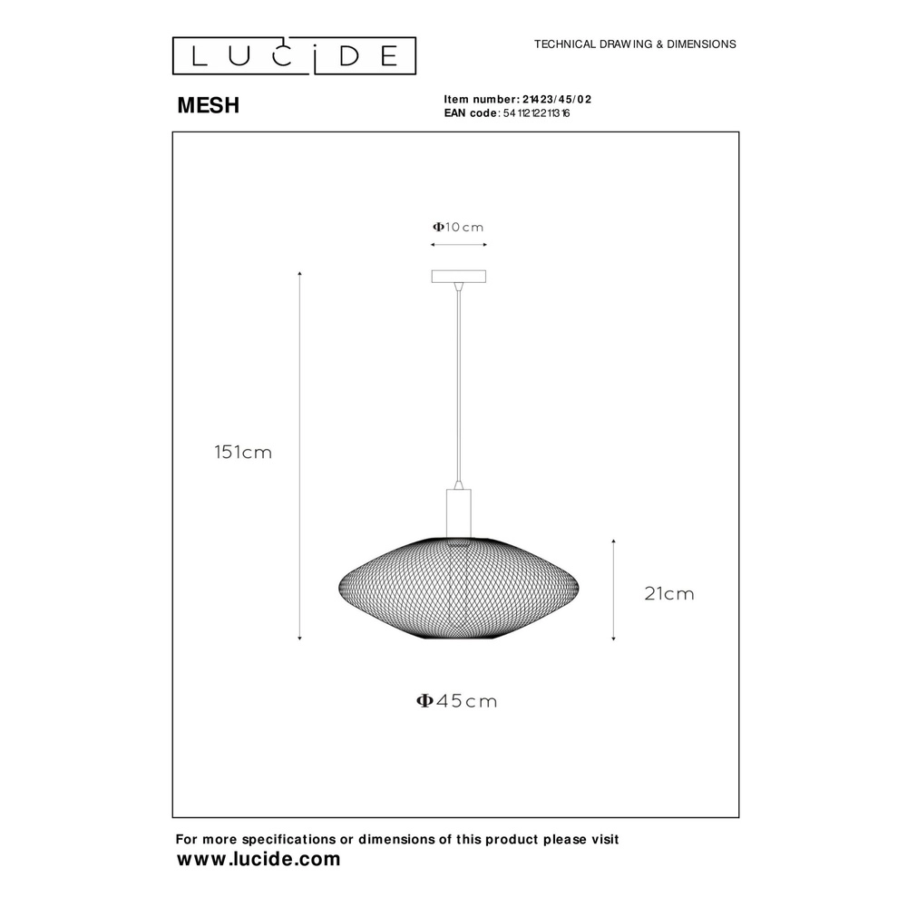 Gaas hanglamp Mesh Ø 45cm goud Lucide 5411212211316