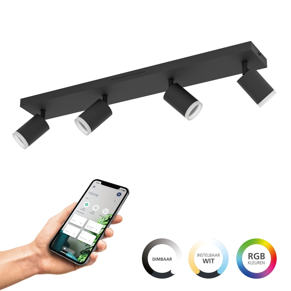 Smart opbouwspot Melitello-Z zwart 4-lichts