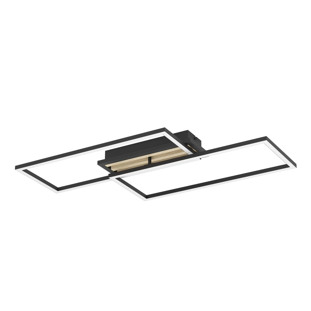 Moderne plafondlamp Cembrano rechthoek zwart met hout