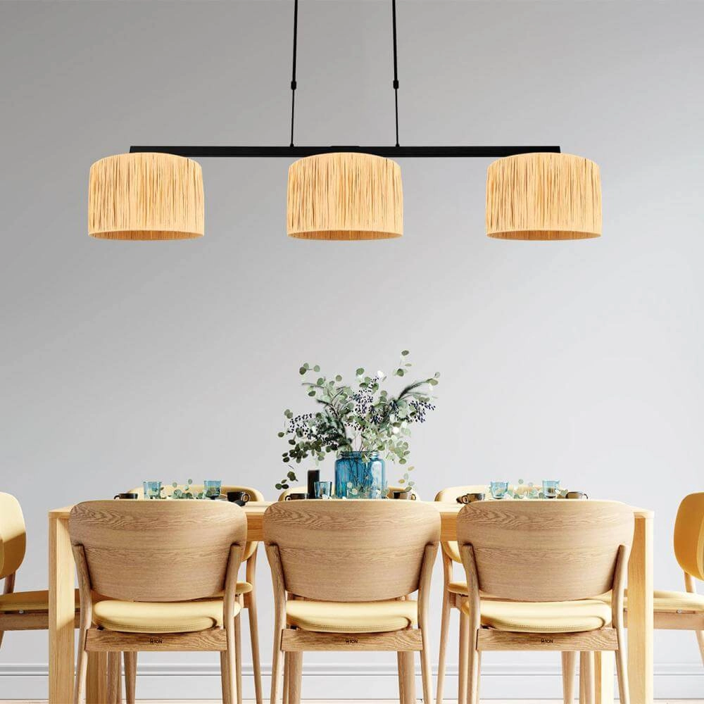 3-lichts hanglamp Stang zwart met strokleur kappen Steinhauer 8712746172430